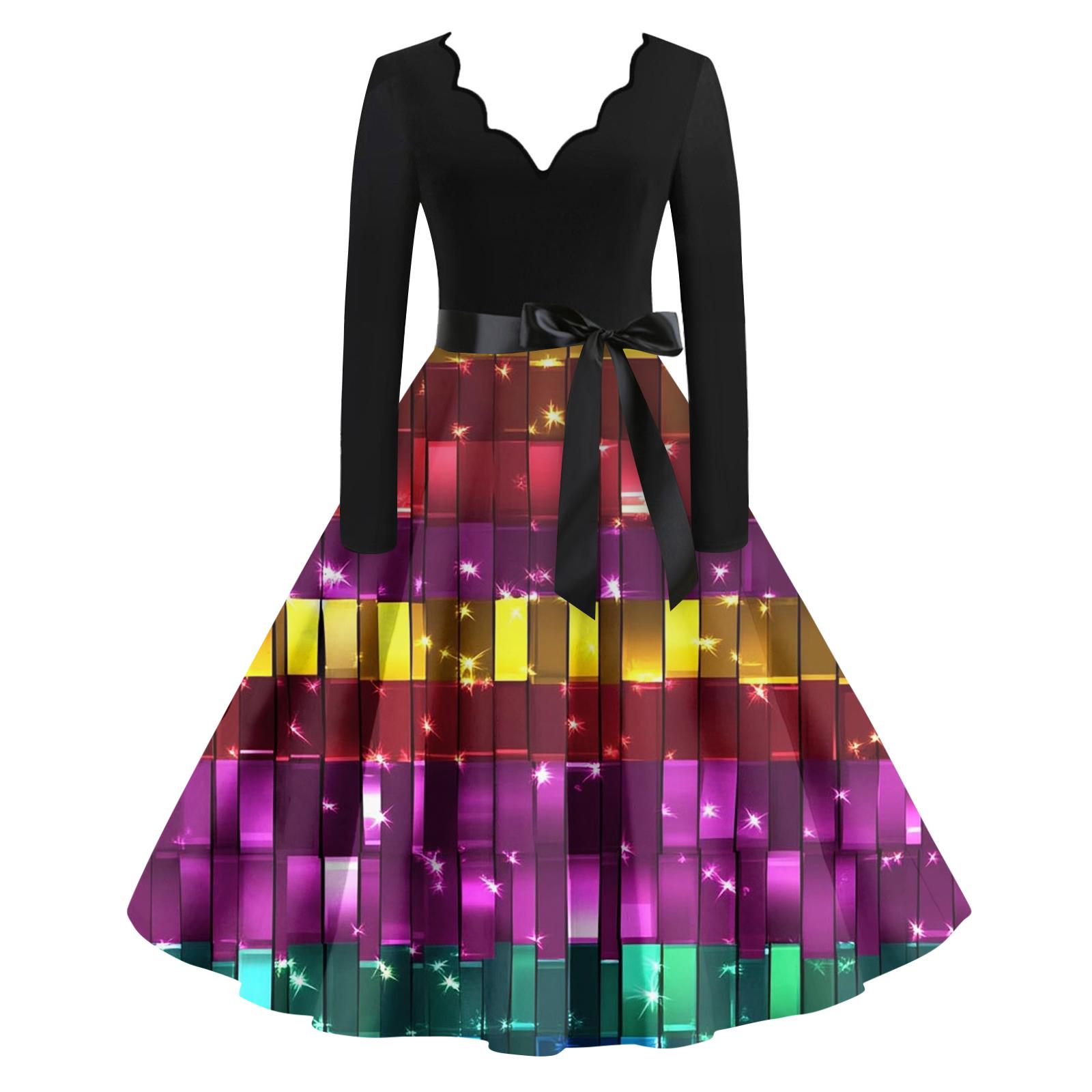 

Женское повседневное модное платье с V-образным вырезом и длинным рукавом с принтом в винтажном стиле XL