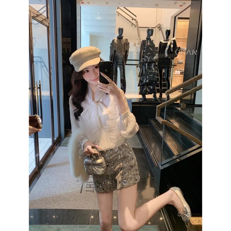 Women's Bowknot Lace Chiffon Blouse