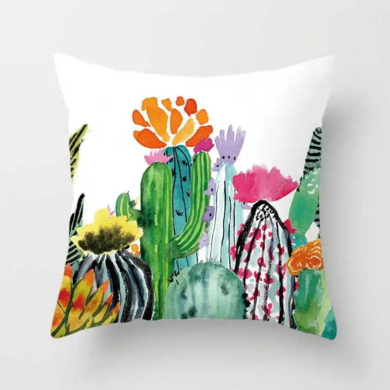 Tropical Plants Cactus Monstera Summer Decorative Throw Pillows Cushion Cover Palm Leaf Green Home Decor Pillowcase
