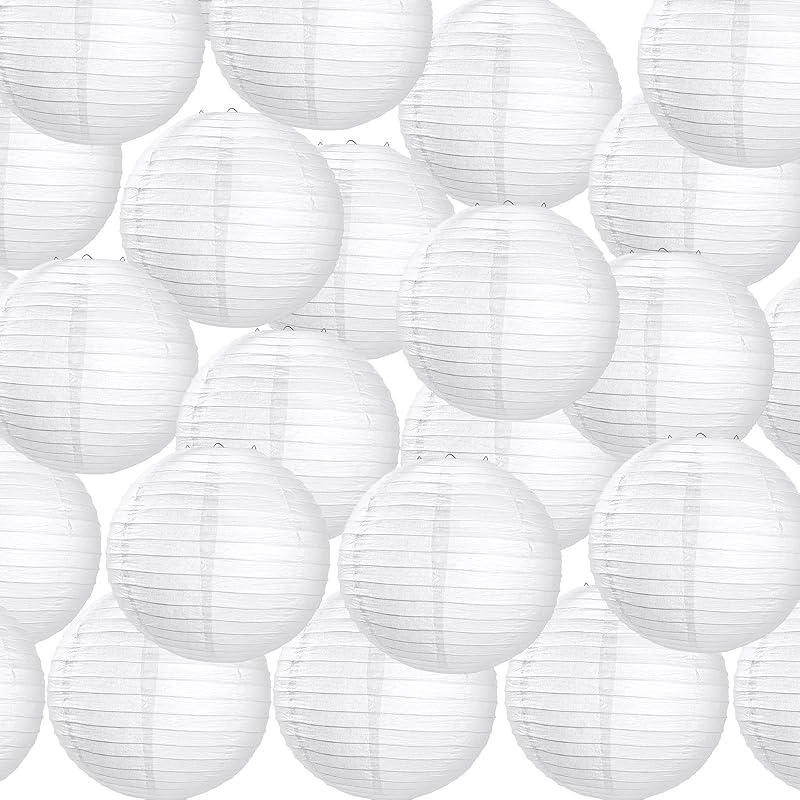 Treela 30 Pack White Chinese Japanese Paper Lanterns Decorative Hanging Ball Round Paper Lantern Lamps for Wedding Birthday Party Home Decorations(10