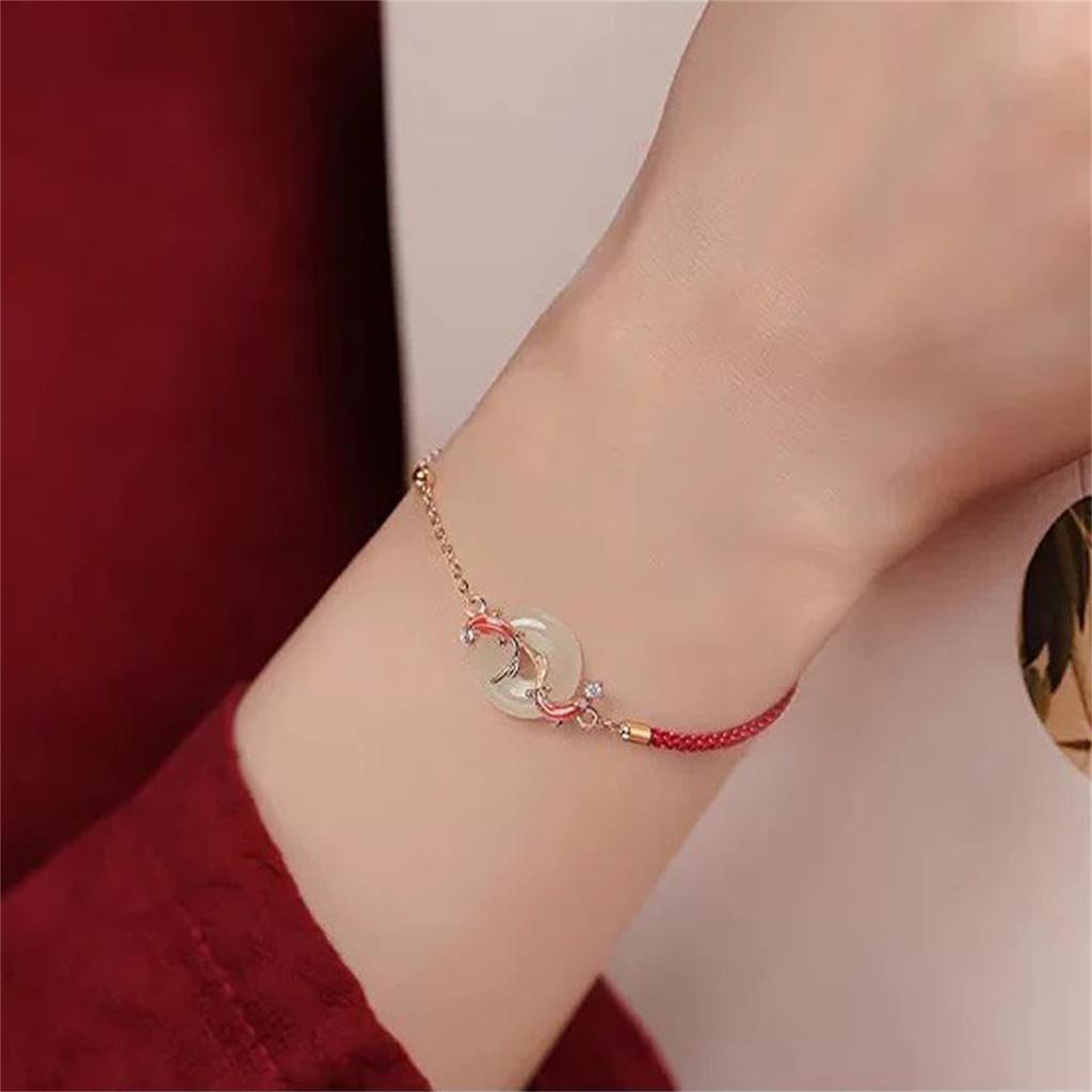 Hetian Jade Bracelet, Rope Bracelet, Red String, Fish