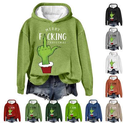Women's Fashion Casual Long Sleeve Christmas Printed Round Neck Hooded Sweatshirt Top