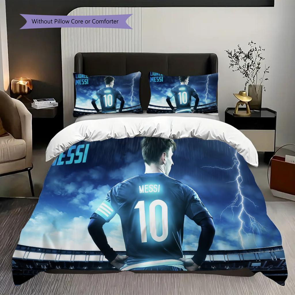 Ronaldos Legacy Football Three-piece set (1 * duvet cover + 2 * pillowcase, without core) 2D Flat Duvet cover and pillowcase Soft and comfortable