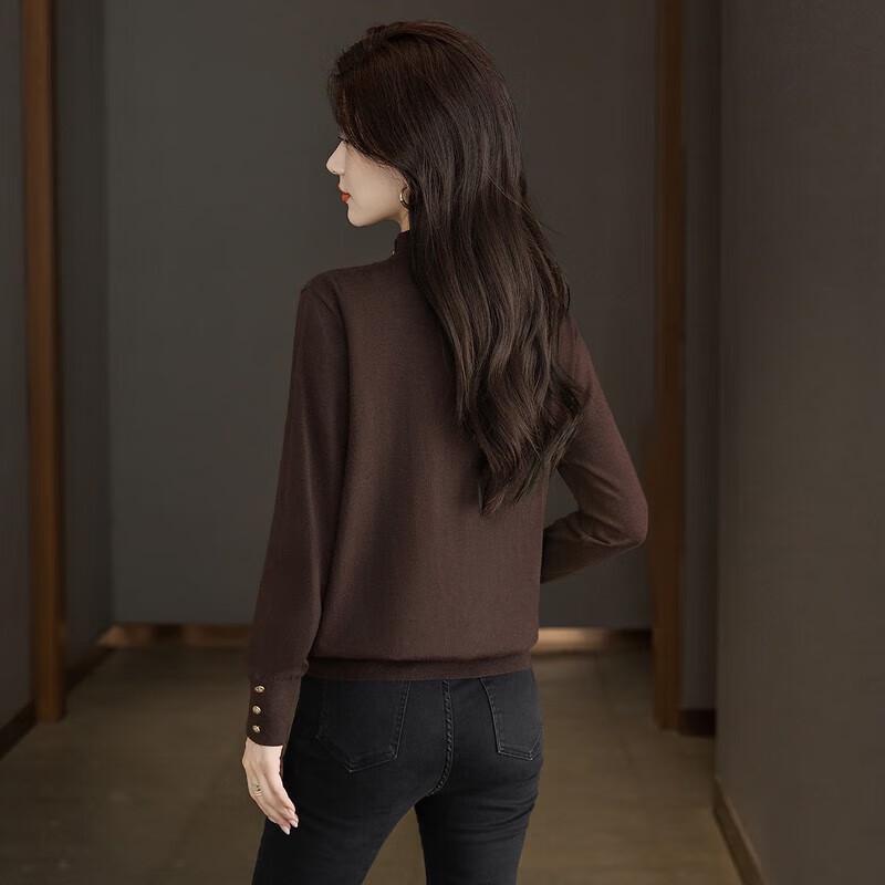 Women's Semi-High Neck Long Sleeve Pullover Knit Top