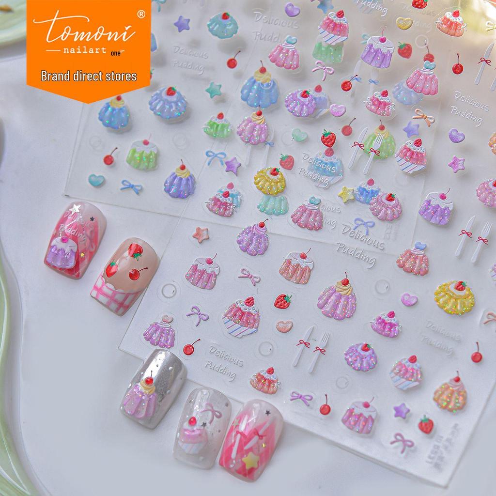 Tomoni Jelly Blue Pudding Glitter Nail Stickers - Super Cute Ice Transparent Nail Art Decals