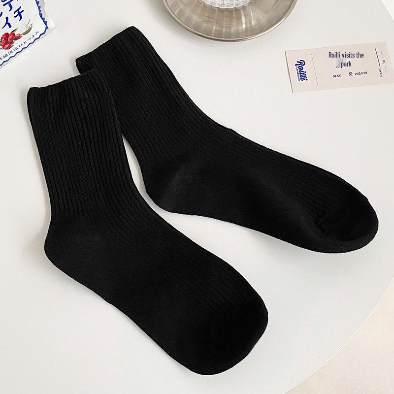 

Women s Mid-Calf Cotton Slouch Socks - Solid Color Striped Slim Fit in Coffee for Autumn Japanese JK (Size 35-41)