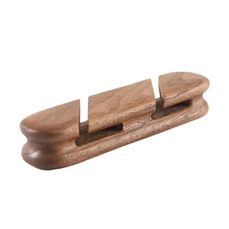 Solid Wood Cable Organizer Desktop Storage Box Secure Design For Data Cables Headphones Ideal For Office Workspace