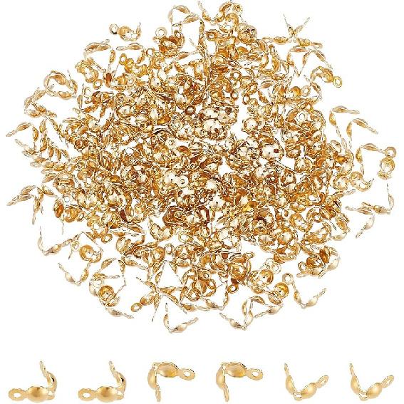 

NBEADS 500 шт. Концевики для бусин из нержавеющей стали, Открытые концевики-ракушки, Концевики-крышки для узлов и кримпов золотистый