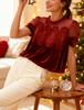 Women's Elegant Velvet Lace Round Neck Bell Sleeve Top