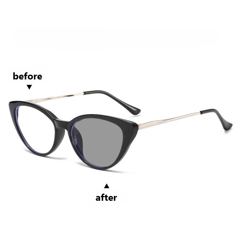 Outdoor Farbwechselnde Lesebrille Damen Herren Mode Cat-Eye Anti Blaulicht Photochrom Fernsichtbrille UV-Schutz