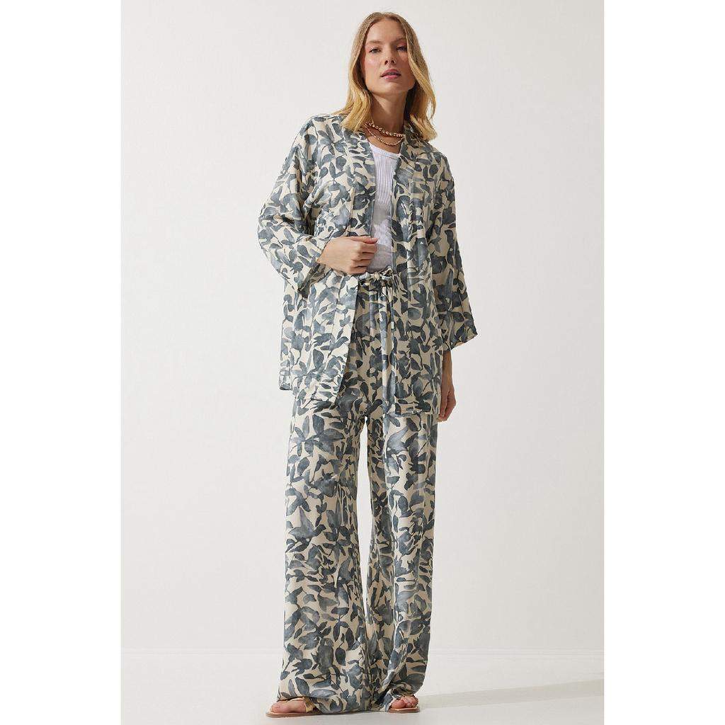 Zestaw damskich spodni kimono palazzo w kolorze pomarańczowym, wzorzystym En00614