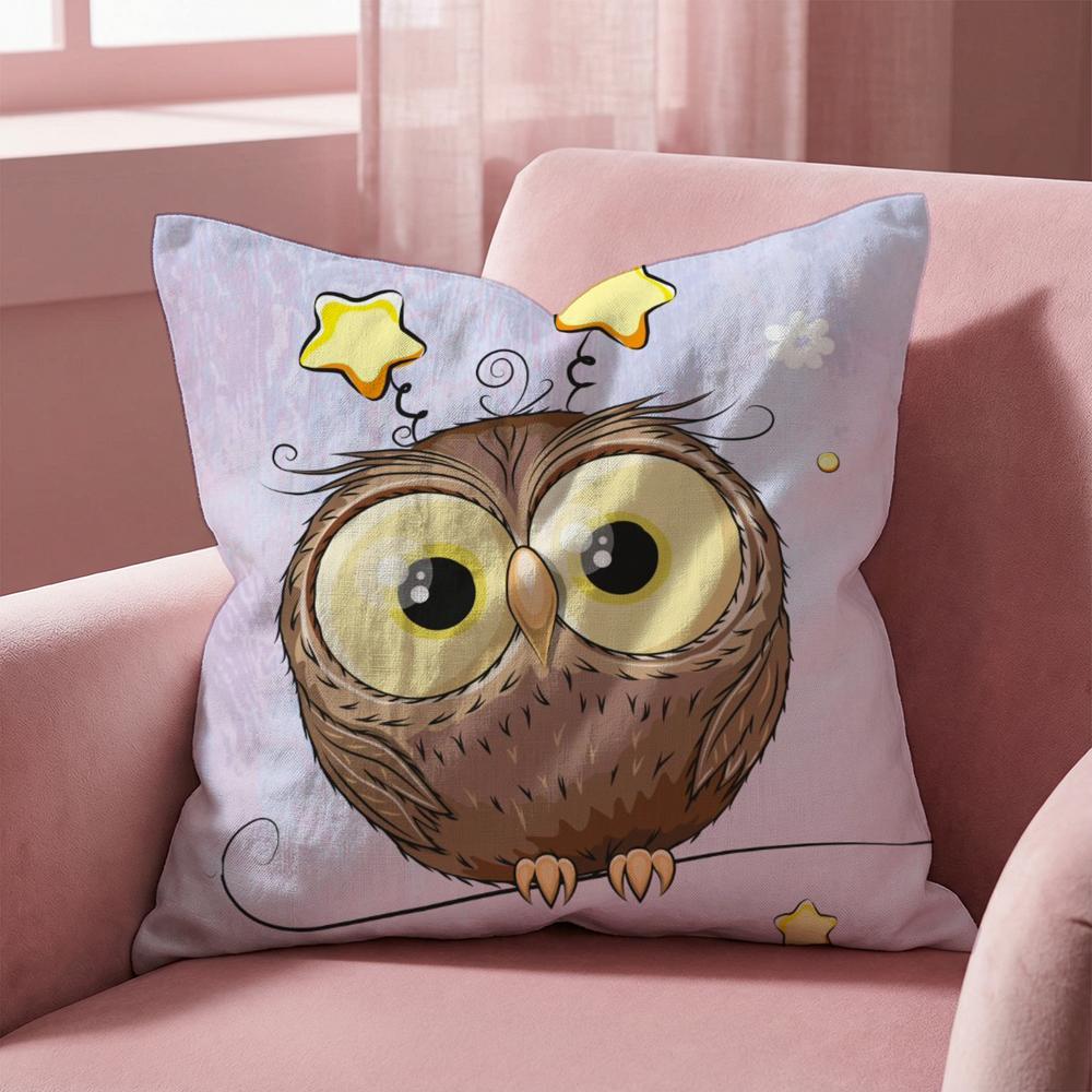 Cute Cartoon Owl Cushion Cover Multi-Scene Pillow Cover for Home & Car - Reversible, Soft & Durable for Daily Use