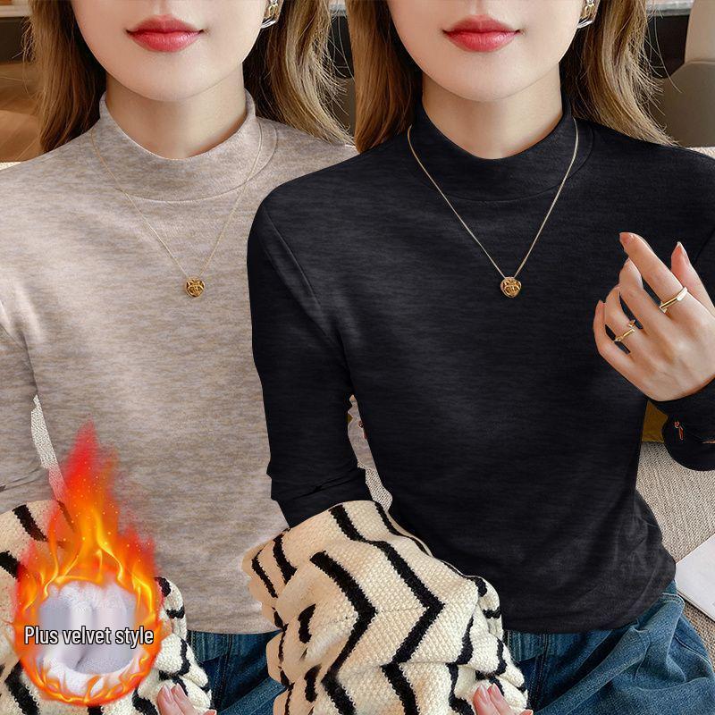 2025 Autumn Plus Size Slim Fit Long Sleeve Loose Base Layer Top for Women with Half High Neck