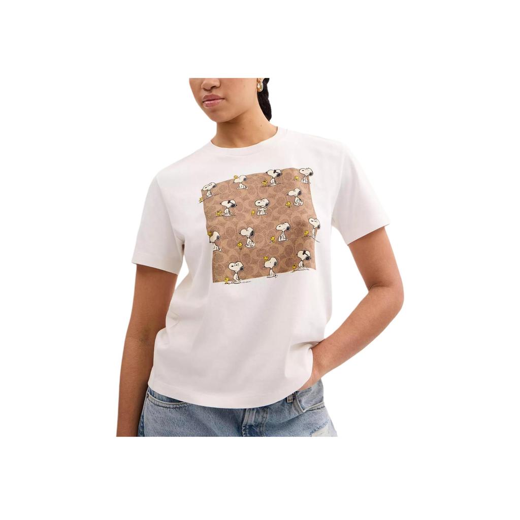 Coach X Peanuts Snoopy Signature Square Short Sleeve Regular T-Shirt Women Tops White CBF06-WHT
