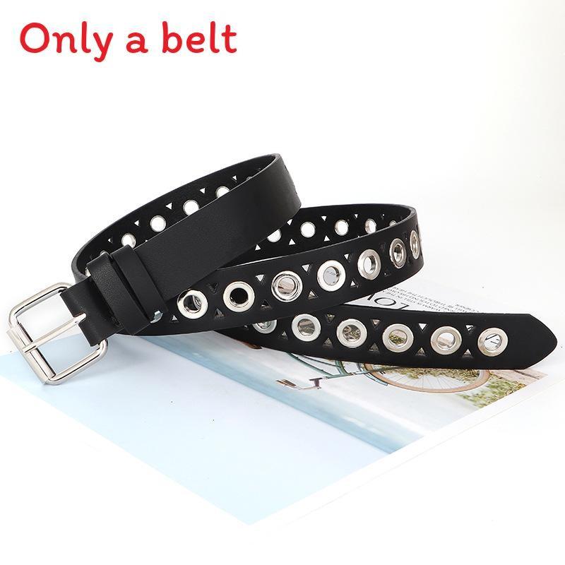 Punk Style Belt With Metal Whole Strip With Hole Design For Womens Casual