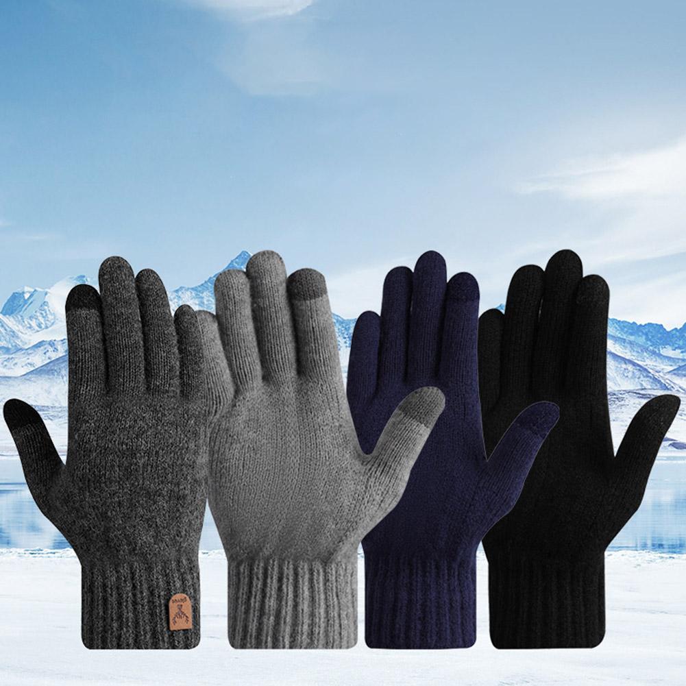 Knitted Gloves Unisex Warm Windproof Touchscreen Gloves Washable Anti-Slip Winter Full Finger Cycling Hiking Running Gloves