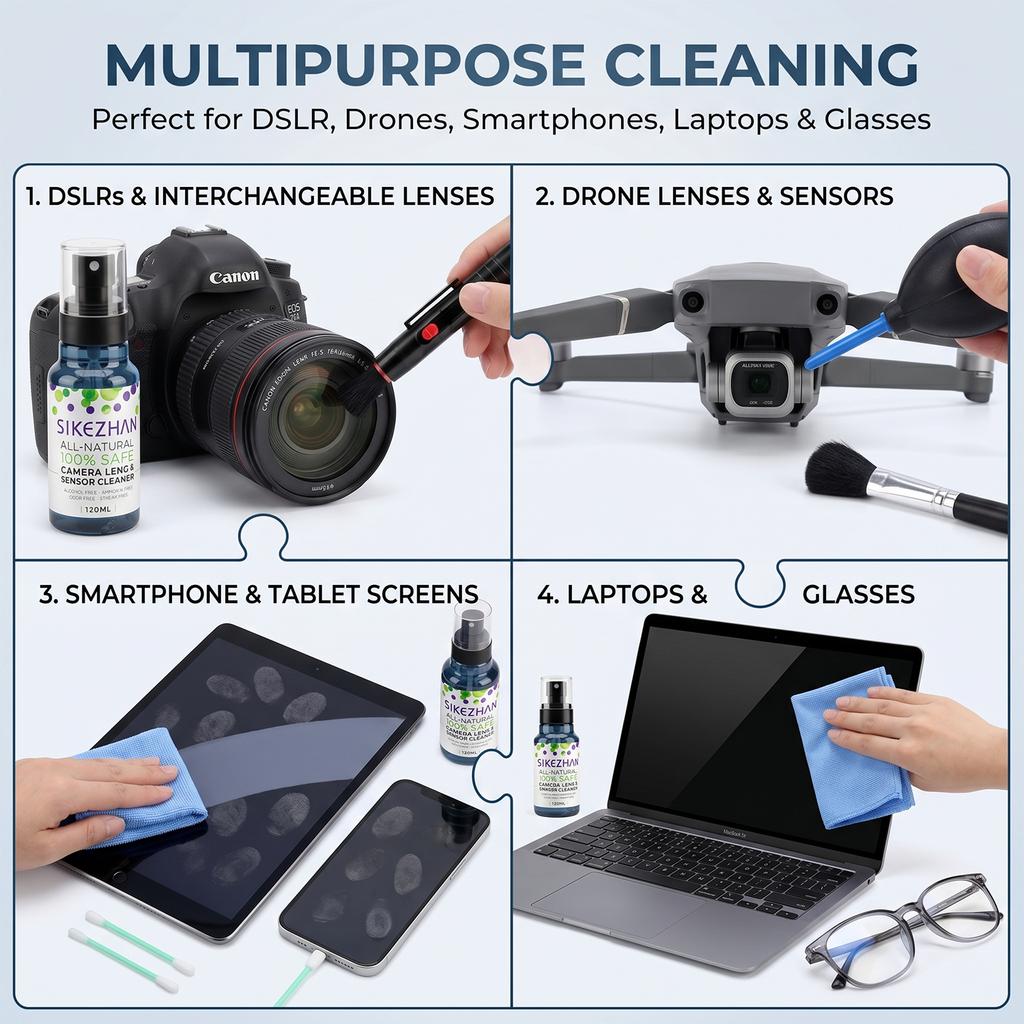 Universal Camera Maintenance Kit SIKEZHAN 120ml All-Natural Solution Air Blower Lens Pen Brush and Swabs for Lenses and Sensor