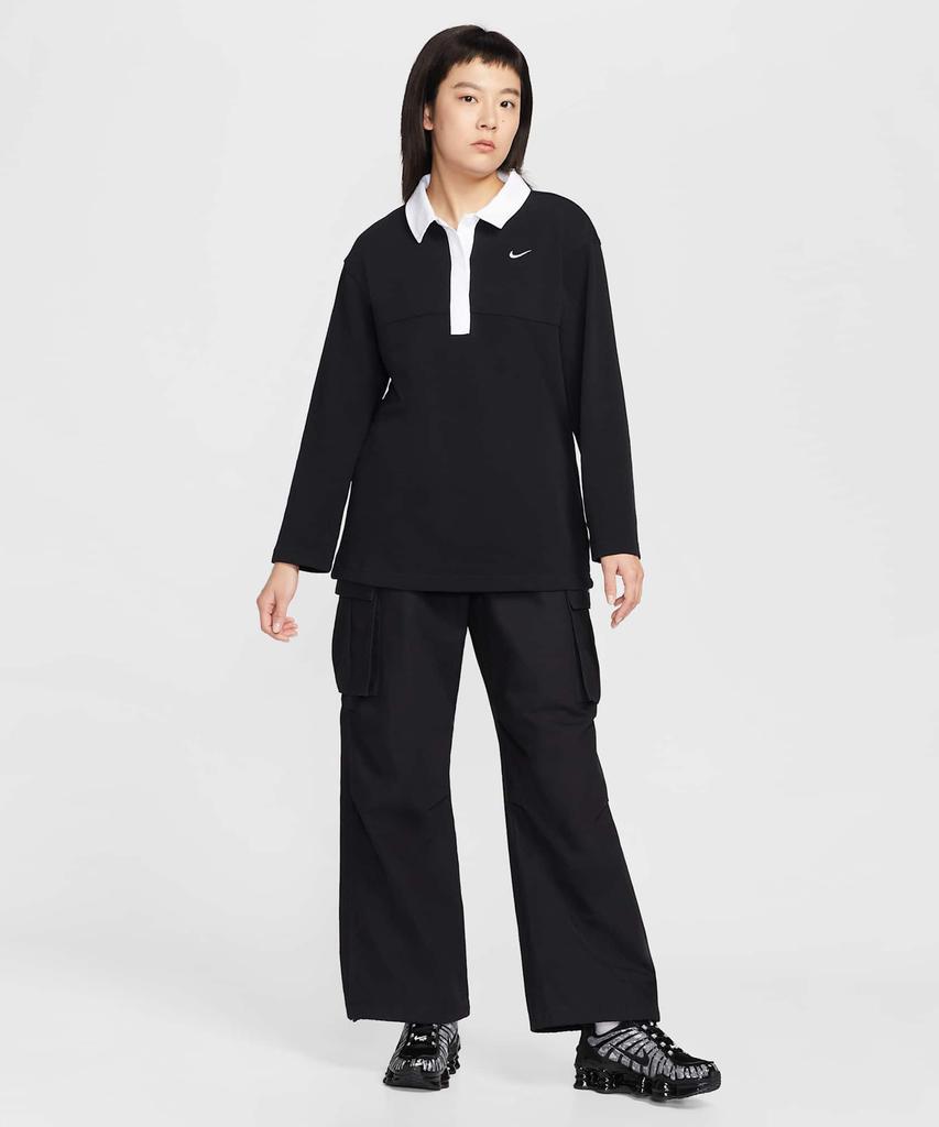 NIKE Sportswear Oversized Long Sleeve Polo W - Black:White / If0358-010