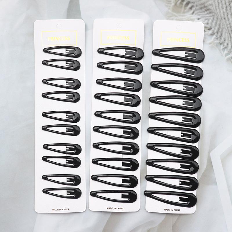 10-Piece Black Enamel Hair Clip Set for Women - Simple Forehead Stray Hair and Bangs Side Clips