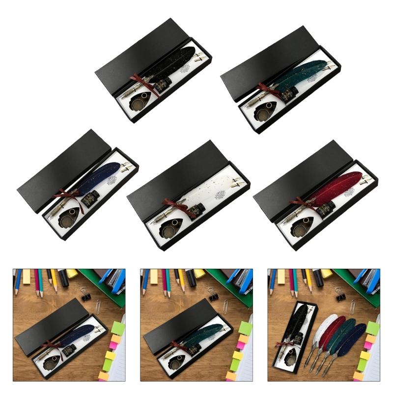 Vintage Signature Pen Calligraphy Pen for Writing, Delicate Gift Fancy Pen Feather Calligraphy Pen Set Luxury Quills Pen