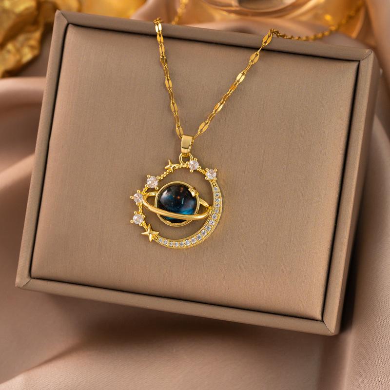 Exquisite Micro-Inlaid Full Diamond Real Gold Titanium Steel Necklace - Women's Luxury Clavicle Chain