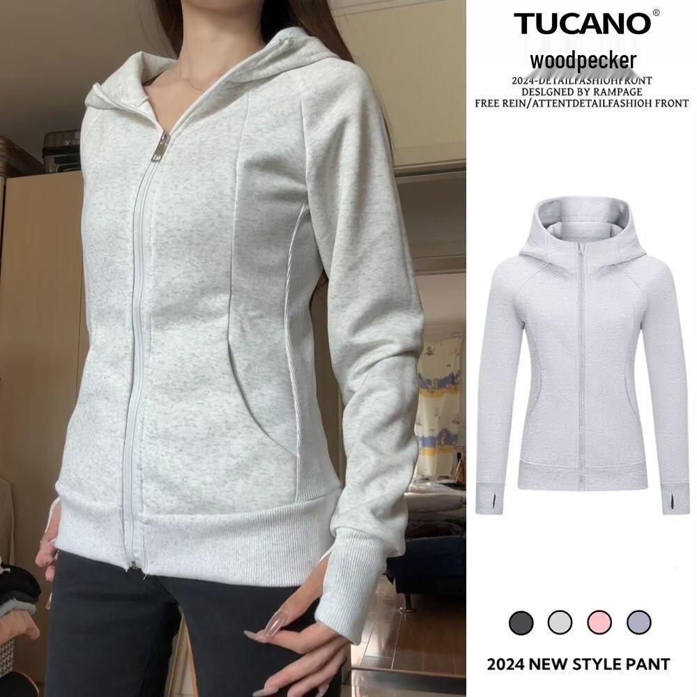 Γυναικείο Γκρι Μπουφάν με Κουκούλα Slim-Fit - Άνοιξη 2025 Αθλητικό Τοπ με Σφιχτή Μέση
