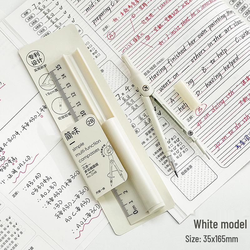 Multifunctional Three-in-One Compass, Ruler & Pencil Set for Students
