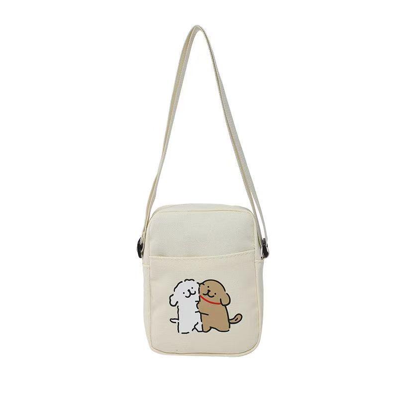 Korean Style Casual Canvas Crossbody Small Bag - Women's 2025 New Puppy Square Shoulder Bag