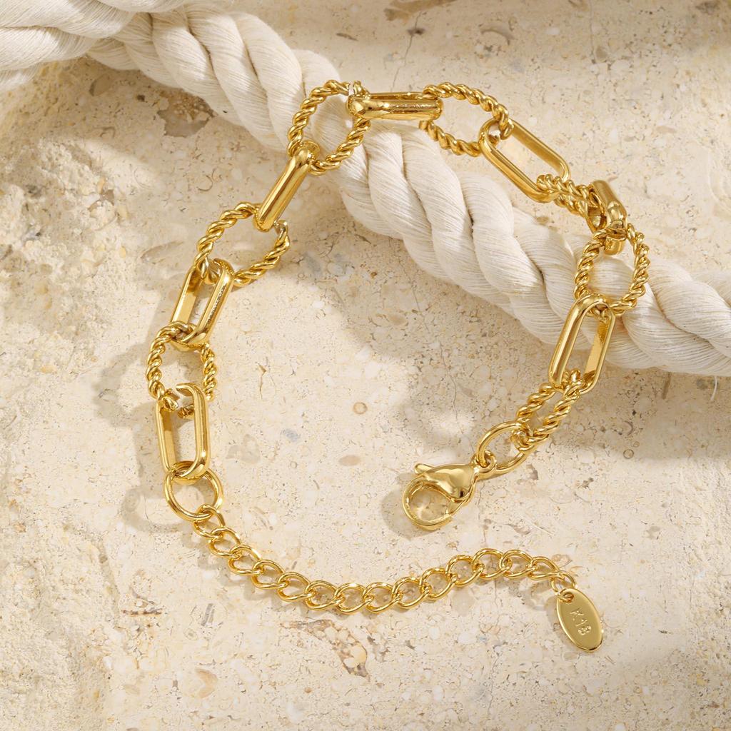 Stainless Steel Oval Twist Handmade Chain Gold Bracelet Female 2411