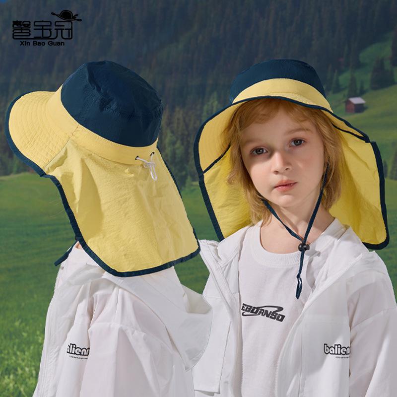 Children's Hats Spring and Summer Outdoor Sun Protection Visor for Boys and Girls Big Brim Shawl Neck Protection Two-color Bucket Hat