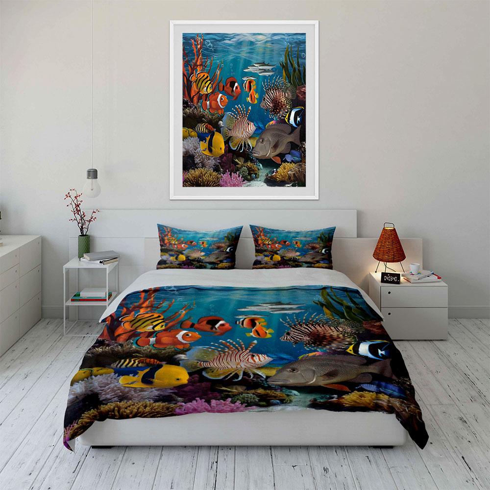 Unterwasser-Meeresleben Dekorationsset Mehrere Größen Kinder- und Schlafzimmer für Erwachsene Exquisites 3-teiliges Bettwäscheset, Geschenk