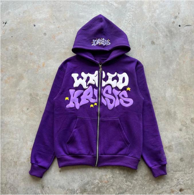 Unisex Gothic Skull Zip Hoodie - European & American Harajuku Style, Plus Size S фиолетовый