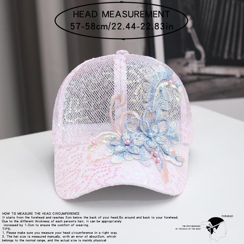 New Thin Mesh Breathable Baseball Cap Creative Sequin Flower Rhinestone Fashionable Sweet Cap Personalized Trendy Hat