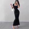 2025 Summer Solid Color Slim Long Dress Women Short Sleeve Skinny Bodycon Maxi Dresses Woman Square Collar Party Vestidos Mujer