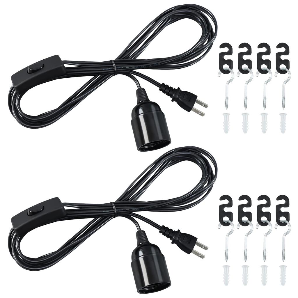 szbritelight E26 Light Bulb Socket, 4m Cord, Socket, Outlet with Intermediate Switch, No Installation Required, Stylish Lighting Fixture, Black, Set