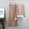 Autumn And Winter Trumpet Long Sleeved Knitted Cardigan Set  Women's Fashion Wide Leg Pants Temperament TwoPiece Set