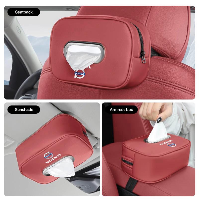 dhprs3 Advanced Leather Car Interior Tissue Box Kleenex Storage Bag Accessories For Volvo XC90 V90 V60 XC60 V40 EC40 EX40 S80 S60 S90
