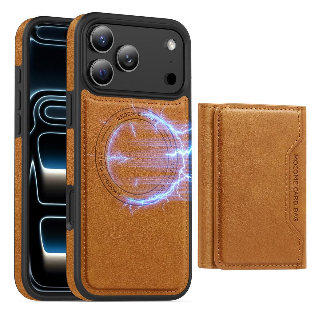 Apple 17 Pro Max Magnetischer Kartenhalter Ständer Lederhülle - Sturzsicheres Schutz-iPhone 16 Cover mit Kartenschlitz