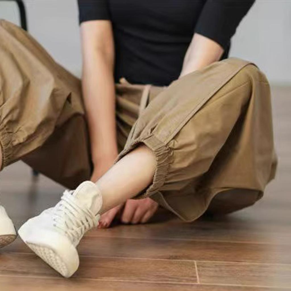 Yousheng Women Harem Pants Solid Color Casual Trousers with Drawstring Waist Loose Fit Lounge Pants Daily Wear