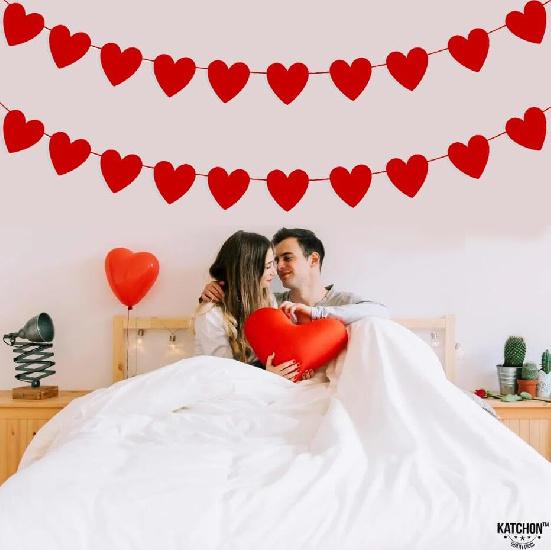 Red Heart Garland Pack of 20 - No DIY Heart Banner Garland for Valentines & Galentines Day Hanging Decor