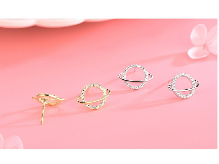 S925 Sterling Silver Diamond Planet Earrings: Trendy Japanese & Korean Style Hollow Universe Design for Women