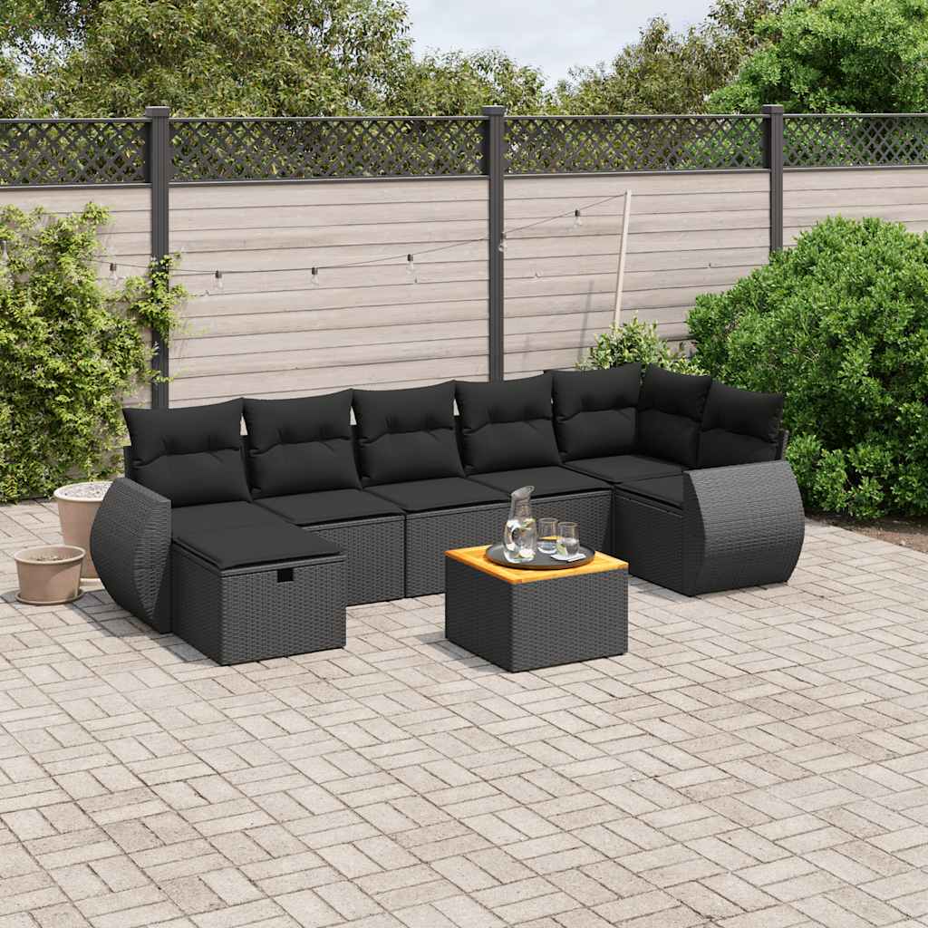 8 piece Garden Sofa Set with Cushions Black Poly Rattan
