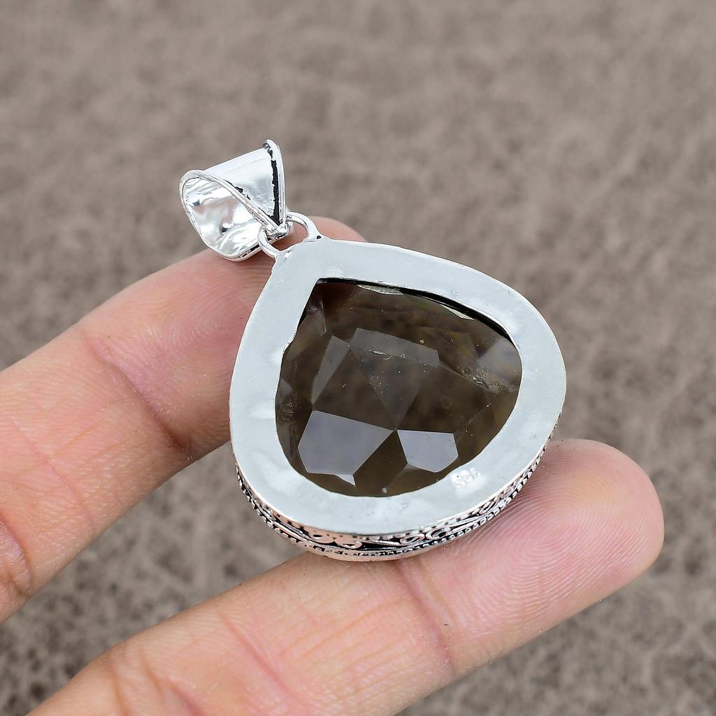 Smoky Topaz Gemstone Handmade 925 Sterling Silver Jewelry Pendant 1.89" KKG-48