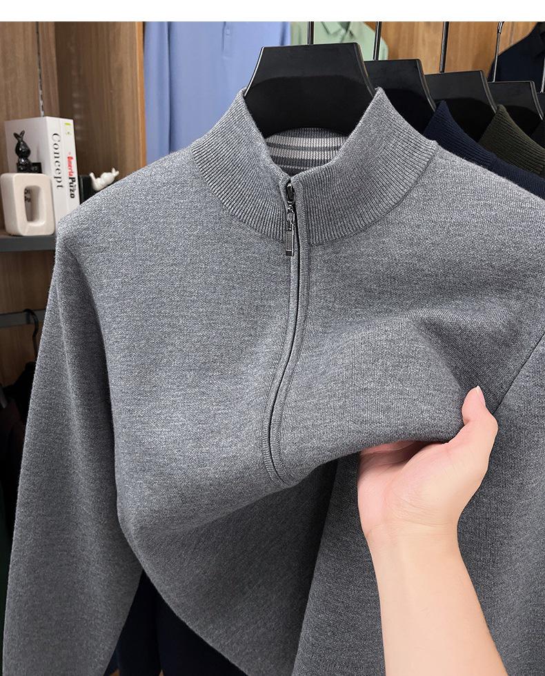 Men's 48-Count Double-Strand Wool Silk 16-Gauge Zipper Sweater Coat, Warm Thickened Knit Cardigan for Autumn/Winter