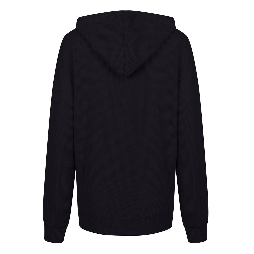 Women's Loose Slit Pocket Zip Solid Long Sleeve Hooded Sweatshirt Cardigan