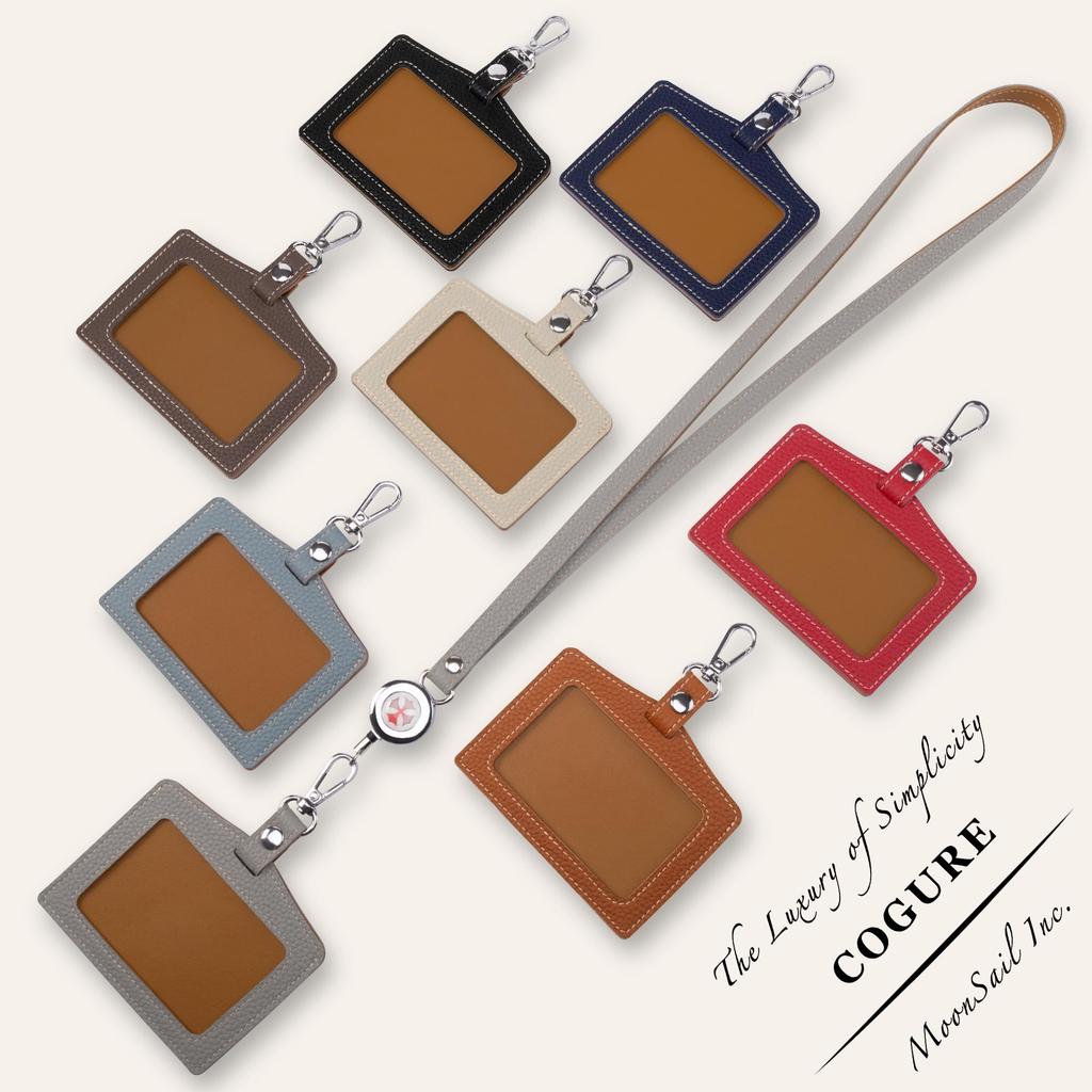 [COGURE] Cogure ID-Kartenetui, ID-Kartenhalter, Leder, Horizontal, Ausweishülle, Namensschild, Nackenband, Pendler-Ausweishalter, Leder, mit ausziehbarem Band