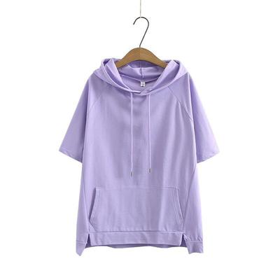 Summer Age Reducing Vitality Sports Leisure Loose Oversized Short Sleeved Solid Color Kangaroo Bag Drawstring Hoodie