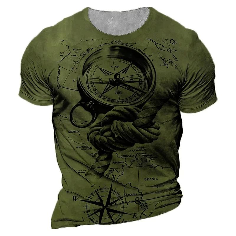 Vintage Compass T Shirt Men 3d Print Navigation Compass Men's Crew Neck Short Sleeve Oversized Tops Tee Shirt Homme 6xl Camiseta