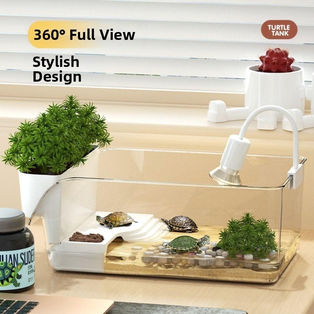 Transparent Turtle Tank with Basking Area Crab Tank  for Pet Turtles Hermit Crabs Tortoise Adoption