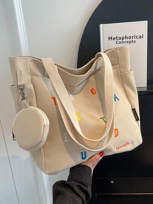 2025 Women's Large Capacity Canvas Shoulder Tote - Casual, Simple, Versatile for Work & Commute